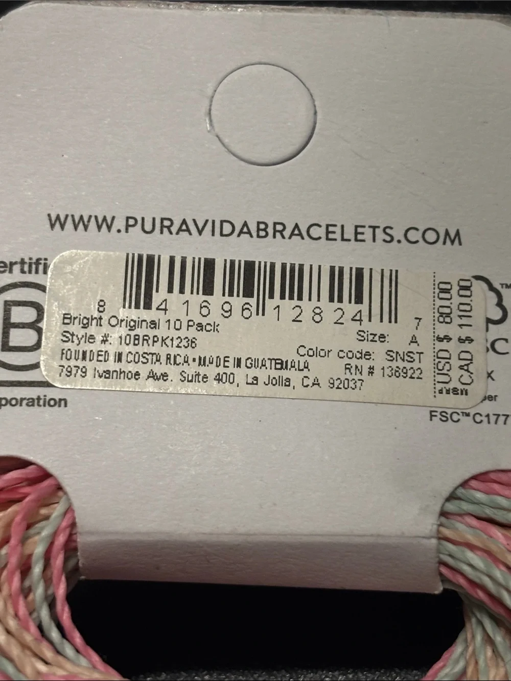 Pura‎ Vida Pink, Mint & Cream Twisted  Bracelets 10 pack Friendship Girls Night